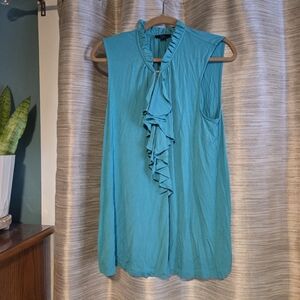 Alfani Turquoise Sleeveless Ruffle Blouse